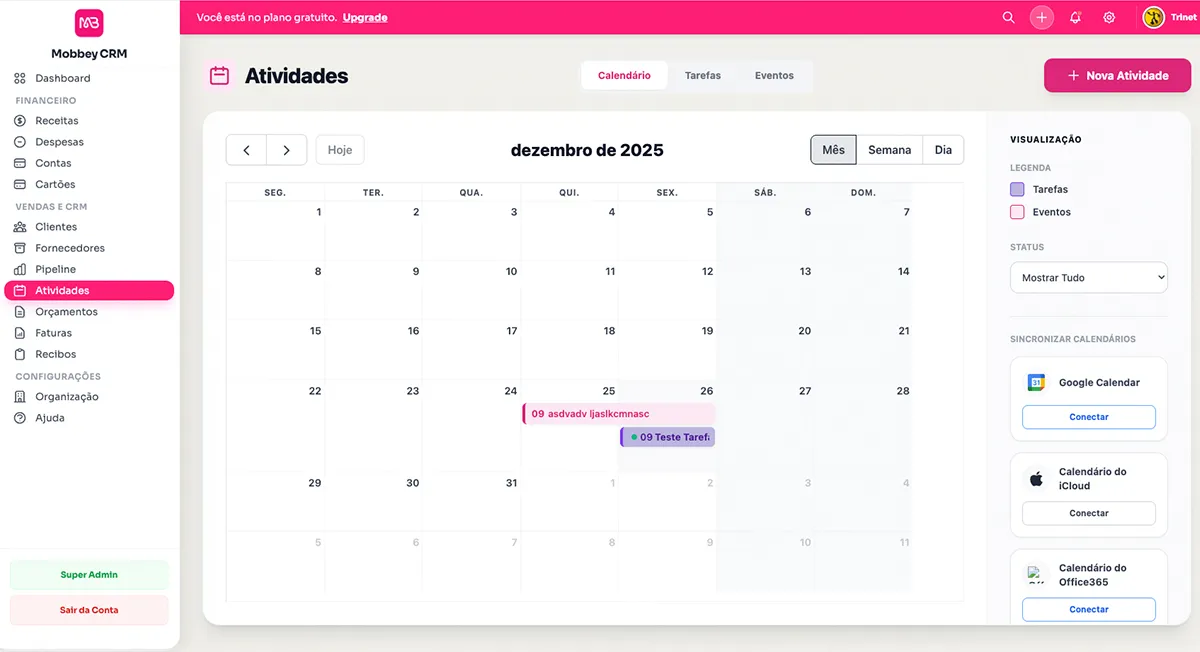 Interface Gestão de Pacientes Mobbey CRM